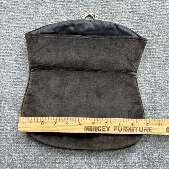 Vintage Jeannie Bouchever Velvet Evening Clutch Brown Floral Brooch To close‎ - Picture 11 of 11